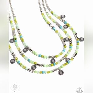 Piquant Pattern Green Necklace Beaded Fashion Jewelry Layered Chain